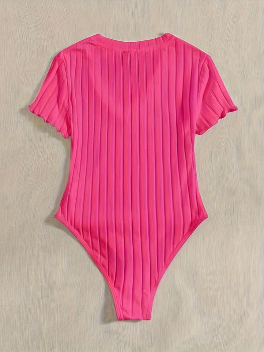 Elegante Body ajustado de Cuello en V con ribete en las mangas