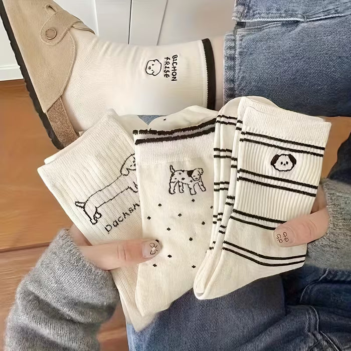 5 pares de calcetines de media caña para mujer con diseño de perro de dibujos animados