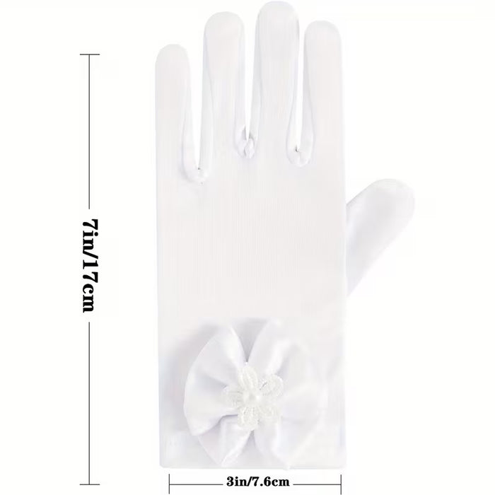 Guantes Elegantes con Lazo Blanco - Guantes de Fiesta Deslumbrantes Adornados con Diseños Florales
