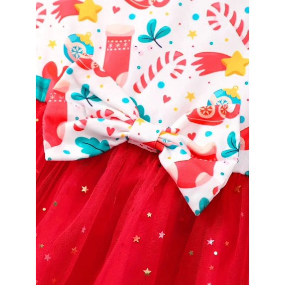 Vestido tutú navideño para niña, informal y esponjoso con lentejuelas