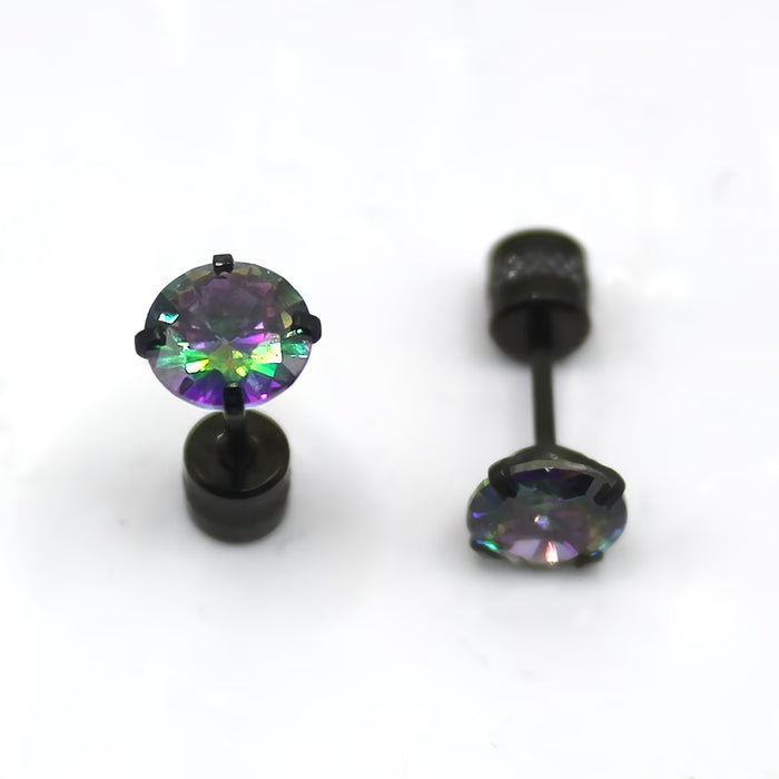 1 Par de Aretes de Acero Inoxidable Cubico Sintético con Zirconio con Tornillo Trasero de 5mm