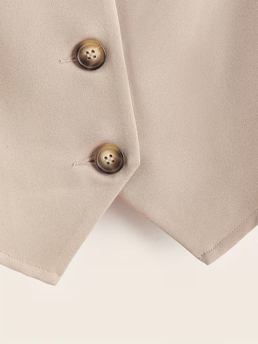 Button Front Sleeveless Vest, Elegante Chaleco De Trabajo De Cuello En V Sólido