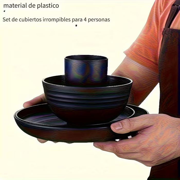 Juego de Vajilla de Plástico de 16 Pcs, Ideal para Uso en Hogares y Restaurantes