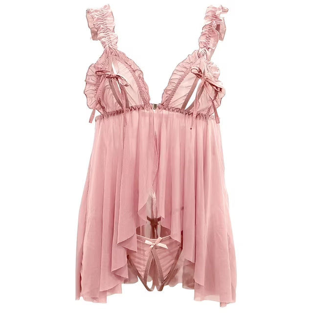 Camisón pijama de encaje para mujer de malla con cuello en V