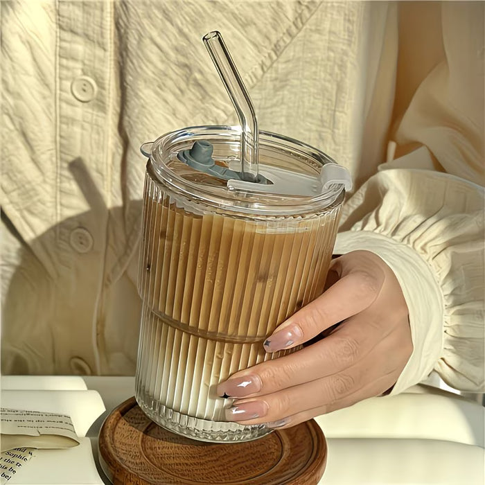 Vaso de vidrio a la moda con pajita y tapa con capacidad de 400 ml