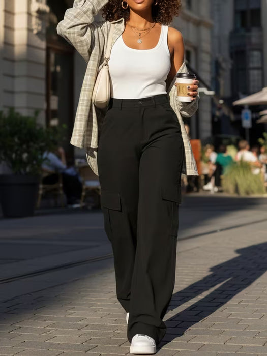 Pantalones de mujer de tiro alto y pierna ancha, geniales y atrevidos, versátiles