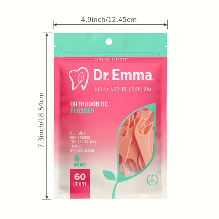 Hilo dental Dr. Emma para brackets, 60 unidades, sabor a menta, sin alcohol