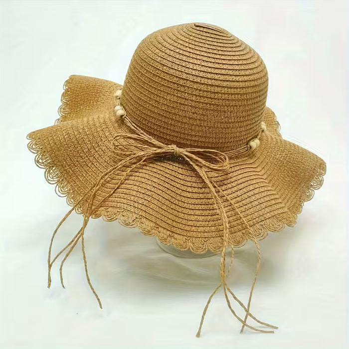 Sombrero de paja de papel ligero para mujeres con lazo decorativo