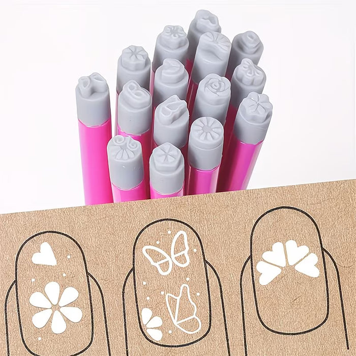 Set de 4 rotuladores para estampado de uñas  con patrón de flores y mariposas