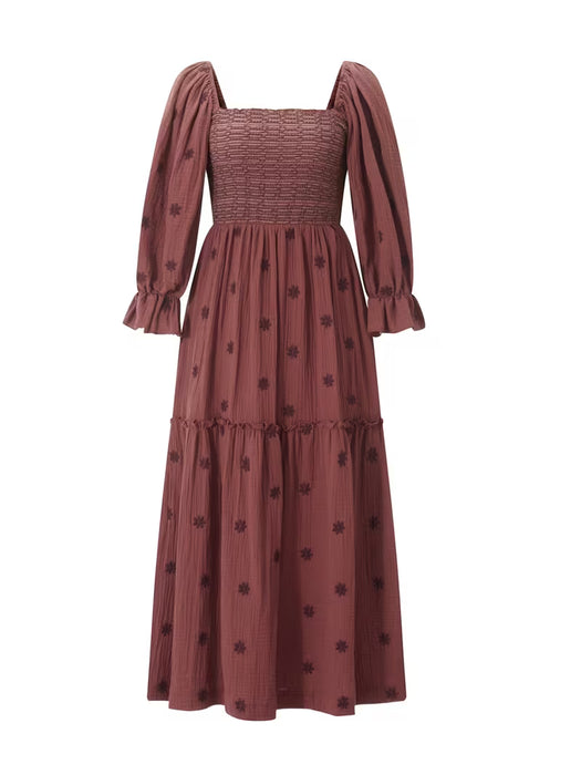 Vestido de Mujer Vintage con Cuello Cuadrado y Mangas Abullonadas