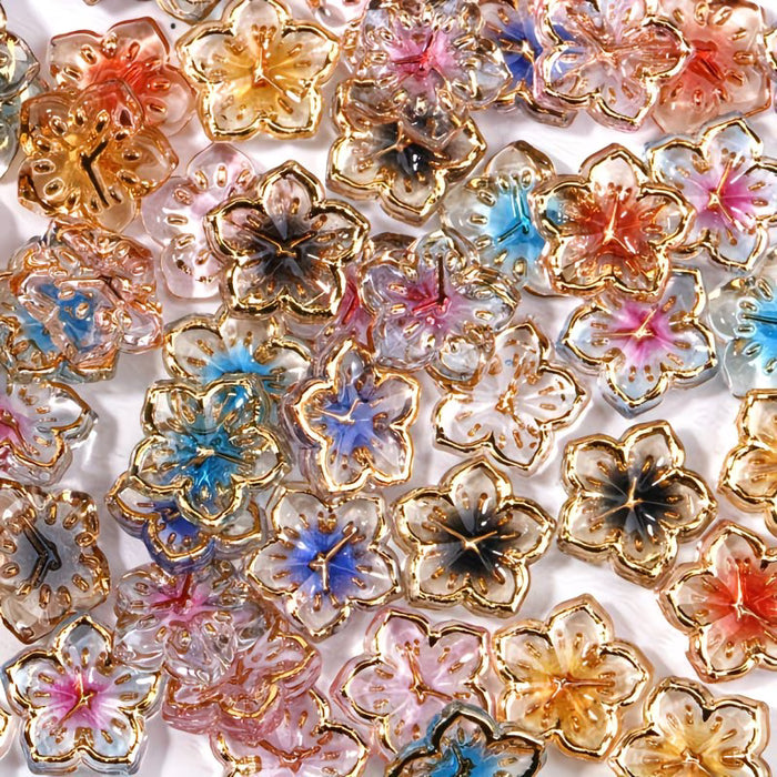 20 piezas de adornos de uñas de resina en 3D de flores de hielo con borde dorado