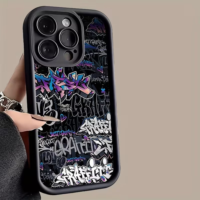 Estuche de teléfono con patrón de texto de grafiti colorido es resistente a los golpes, elegante iphone 12 pro max