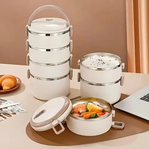 Fiambrera de acero inoxidable de 4 capas, contenedor bento portátil
