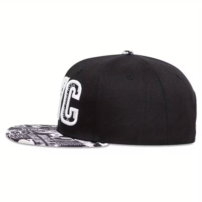 2 Gorra bordada con estampado de periódico de Nueva York, en blanco y negro