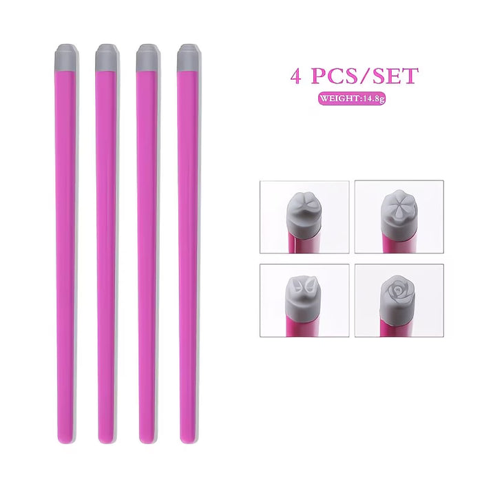 Set de 4 rotuladores para estampado de uñas  con patrón de flores y mariposas