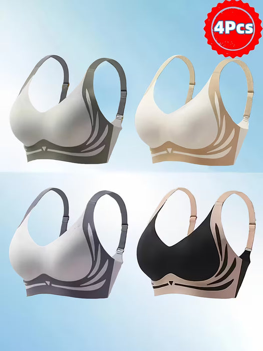 Conjunto de 4 piezas de ropa interior de verano para mujer con copa fija, push-up