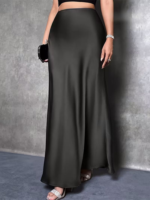 Falda Maxi Elegante con Abertura para Mujer - Textura Satén