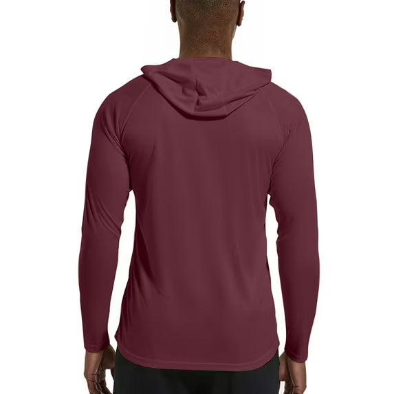 Sudadera con capucha de manga larga raglán para hombre con protección solar UPF 50+