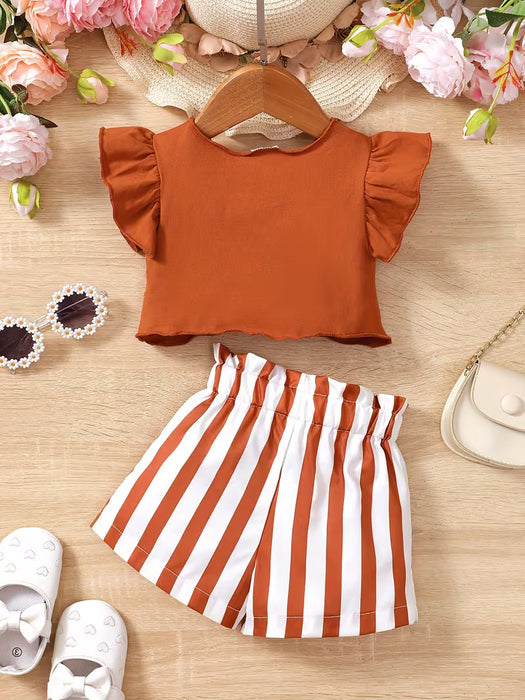 Conjunto de Top sin Mangas de Color Sólido y Shorts a Rayas para Niñas