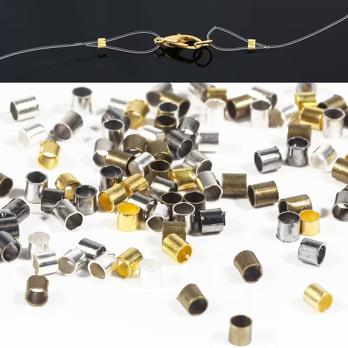200 Piezas de cuentas tubo doradas, plateadas y cobrizas para hacer joyería