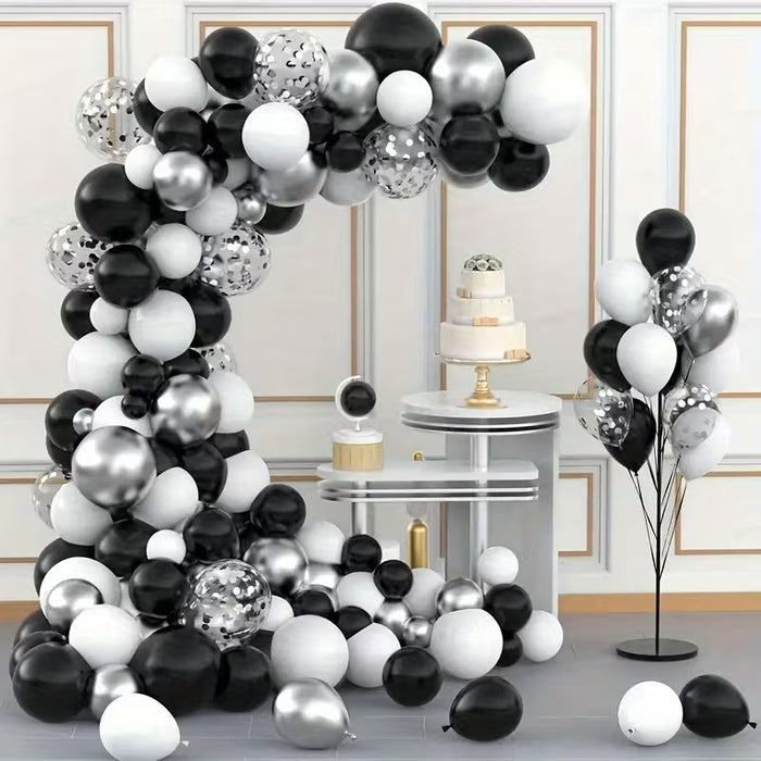 Globos Decorativos DIY para Bodas y Fiestas, 50 Piezas, 5in 10in 18in, Negro Blanco Plateado Látex