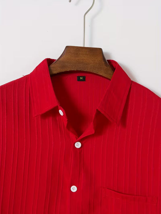 Camisa de verano casual de poliéster de manga corta con cuello de solapa y botones para hombre