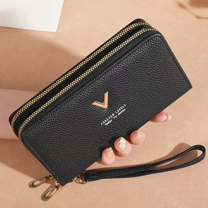 Cartera de cuero sintético plegable tipo monedero y bolso de mano