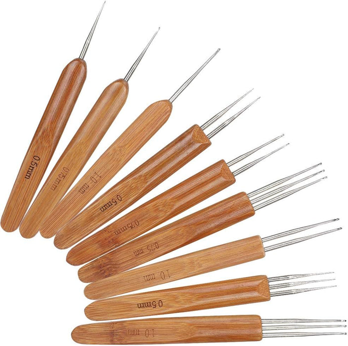 9pcs Dreadlock Crochet Hook Set Single Double 3 Mango de bambú Trenza pelo tejer - Quierox - Tienda Online