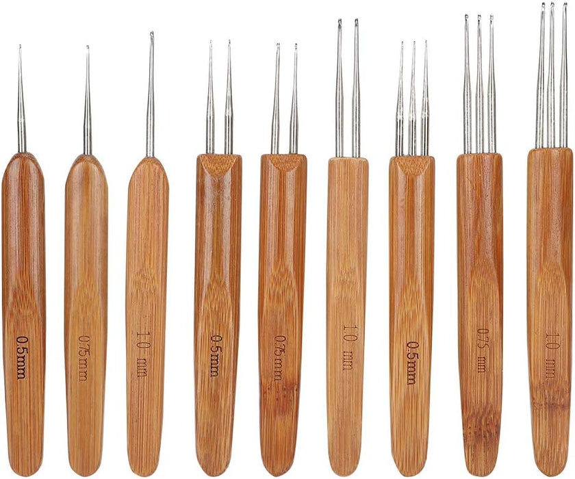 9pcs Dreadlock Crochet Hook Set Single Double 3 Mango de bambú Trenza pelo tejer - Quierox - Tienda Online