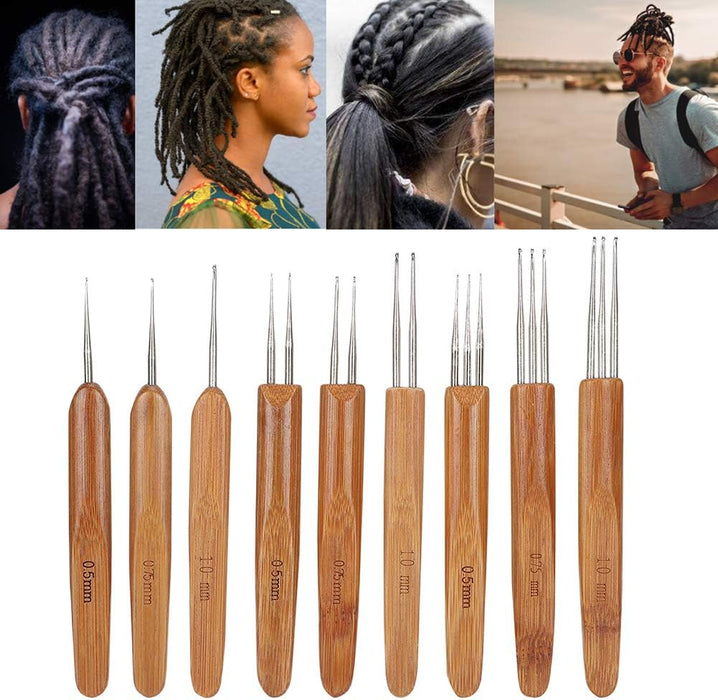 9pcs Dreadlock Crochet Hook Set Single Double 3 Mango de bambú Trenza pelo tejer - Quierox - Tienda Online