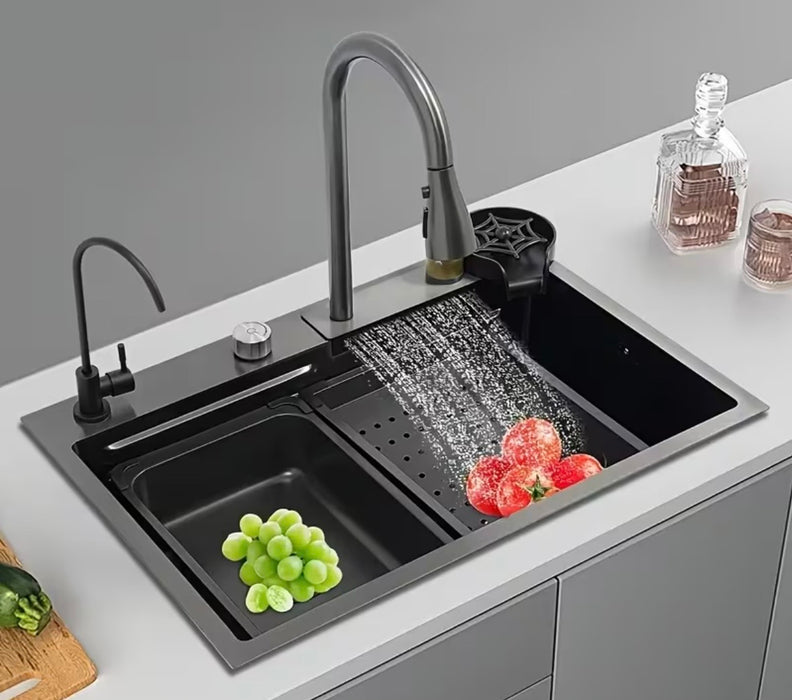 Organizador de fregadero de cocina, soporte de esponja duradero para grifo con barra de toalla