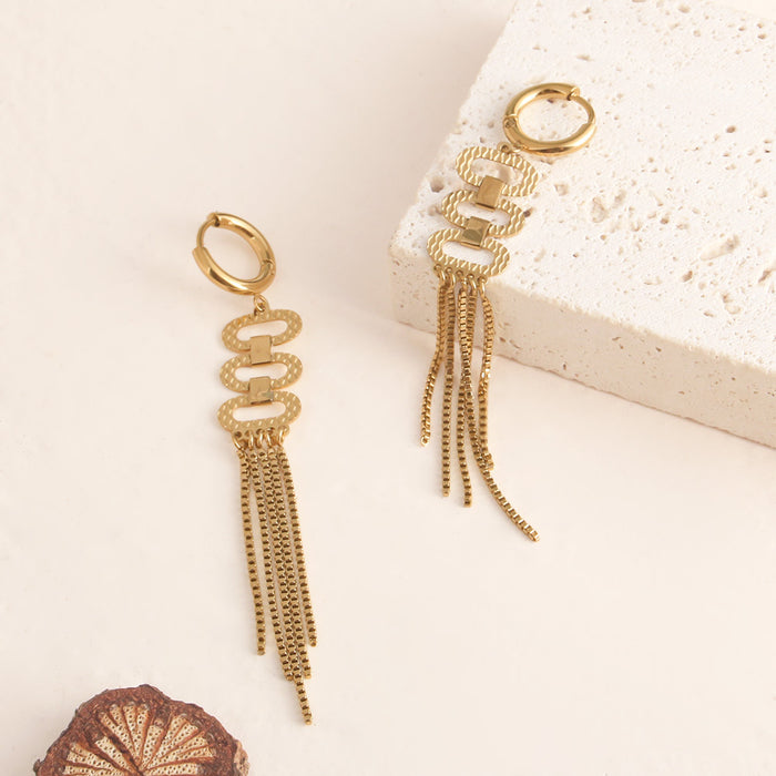 Pendientes de aro de acero inoxidable, con borla larga, para mujer.