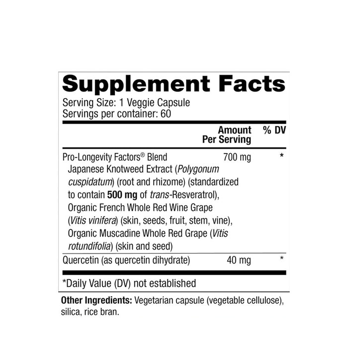 RESERVEAGE Resveratrol 500MG de 60 Cápsulas