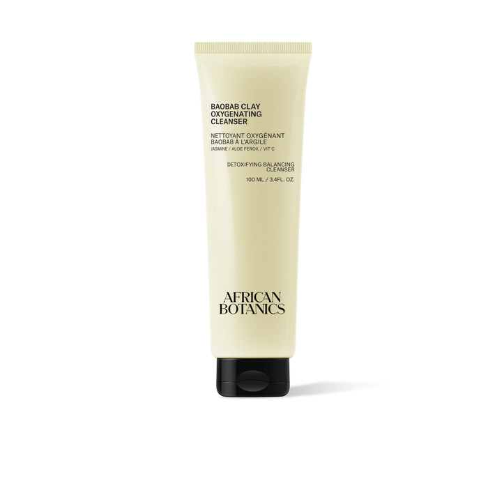 Limpiador oxigenante de arcilla de baobab facial diario en gel de arcilla para una piel limpia y equilibrada.