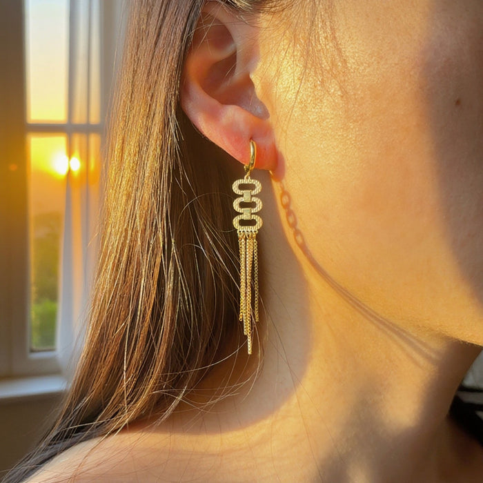 Pendientes de aro de acero inoxidable, con borla larga, para mujer.
