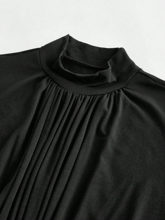 Aloruh Vestido negro de manga larga, elegante y con estilo, de cuello alto