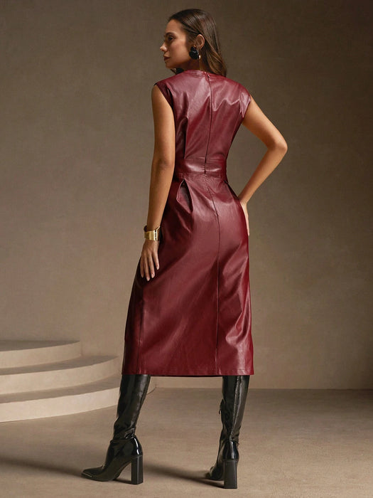 SHEIN Anewsta Vestido maxi de mujer de cuello redondo sin mangas de color