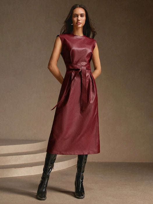 SHEIN Anewsta Vestido maxi de mujer de cuello redondo sin mangas de color