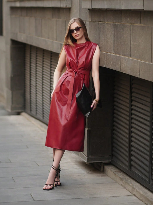 SHEIN Anewsta Vestido maxi de mujer de cuello redondo sin mangas de color