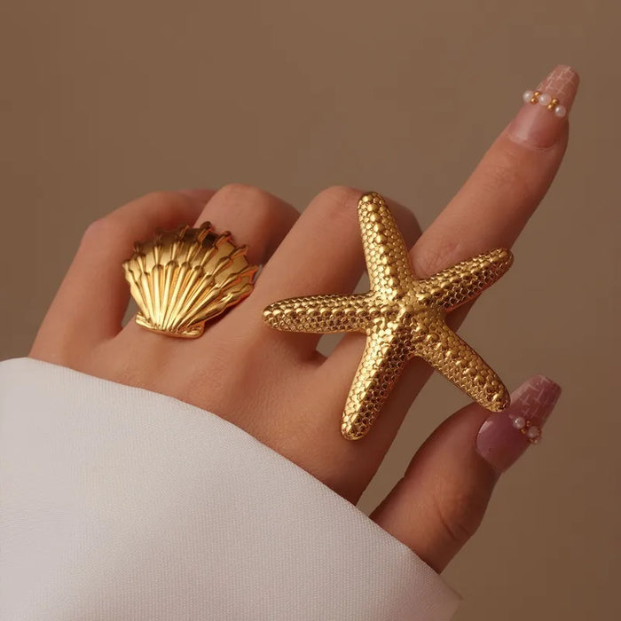 Anillo Abierto Para mujer De Acero Inoxidable Con Diseño De Estrella De Mar