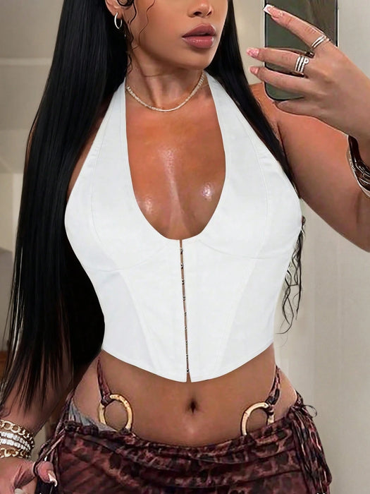 SHEIN Top de tirantes Apperloth blanca con escote en V, cordones en la espalda
