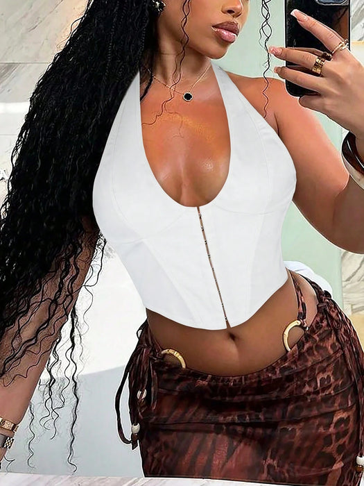 SHEIN Top de tirantes Apperloth blanca con escote en V, cordones en la espalda