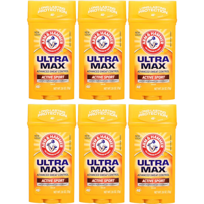 Desodorante antitranspirante Arm & Hammer Ultramax Men sólido, Active Sport - 2.6 oz, paquete de 6