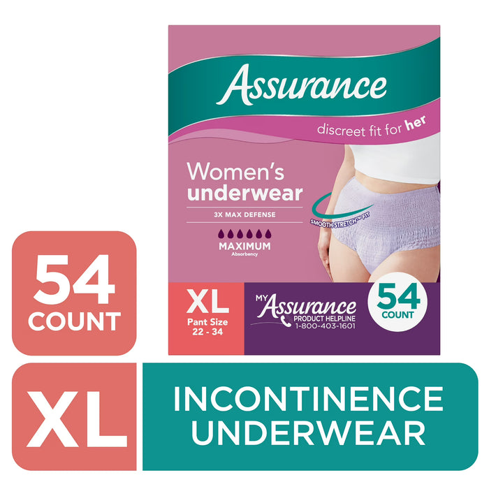 Ropa interior Assurance para incontinencia y posparto, talla XL, máxima absorción (54 unidades)