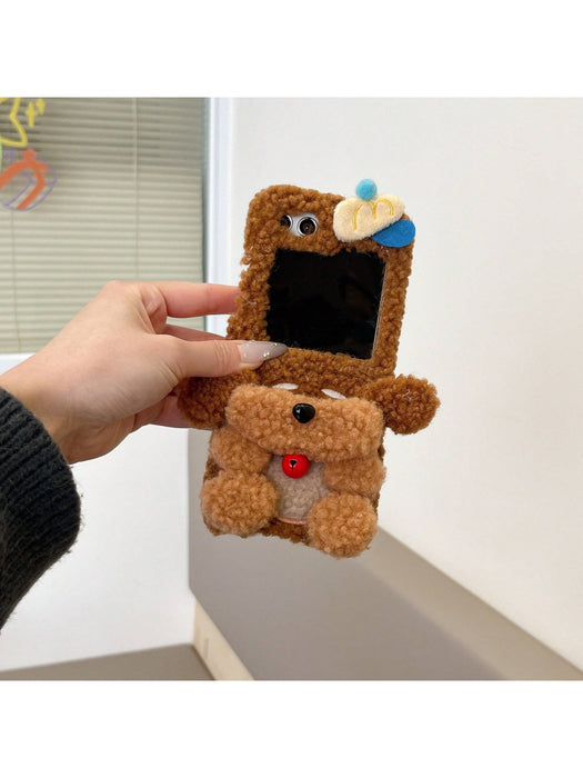 SHEIN Funda plegable de peluche con diseño de perro osito para Samsung Galaxy Z Flip5 5G