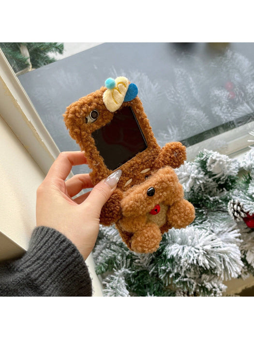SHEIN Funda plegable de peluche con diseño de perro osito para Samsung Galaxy Z Flip5 5G