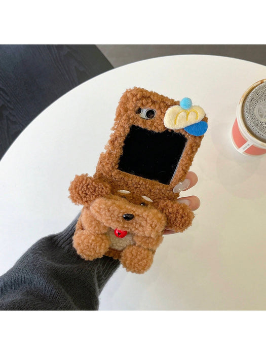 SHEIN Funda plegable de peluche con diseño de perro osito para Samsung Galaxy Z Flip5 5G