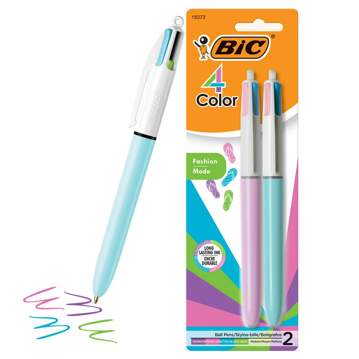 Bolígrafos BIC de moda de 4 colores, punta mediana (1,0 mm), paquete de 2 unidades