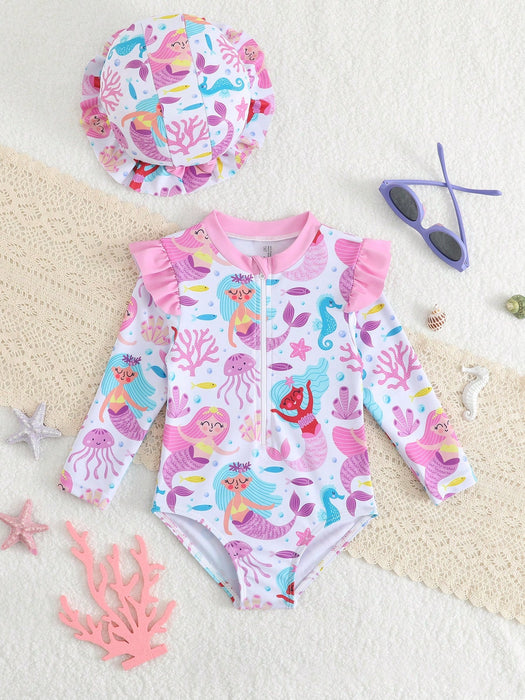 SHEIN Traje de baño de una pieza para bebé niña con estampado de sirena