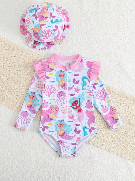 SHEIN Traje de baño de una pieza para bebé niña con estampado de sirena